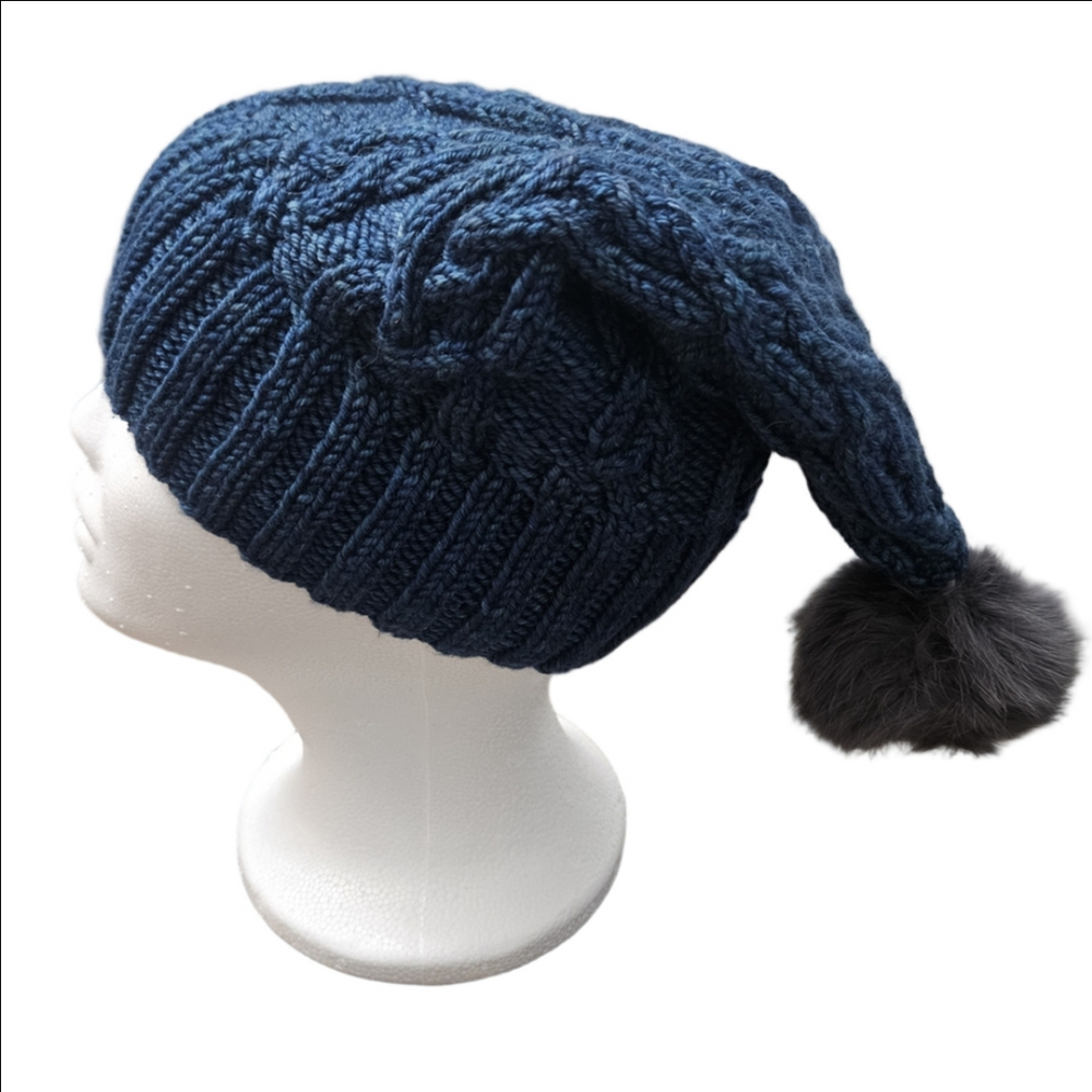 Cozy Knit Pom-Pom Beanie - Navy Blue